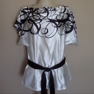 SALE CHARLOTTE RUSSE WHITE/BLACK BLOUSE TIE BELT S